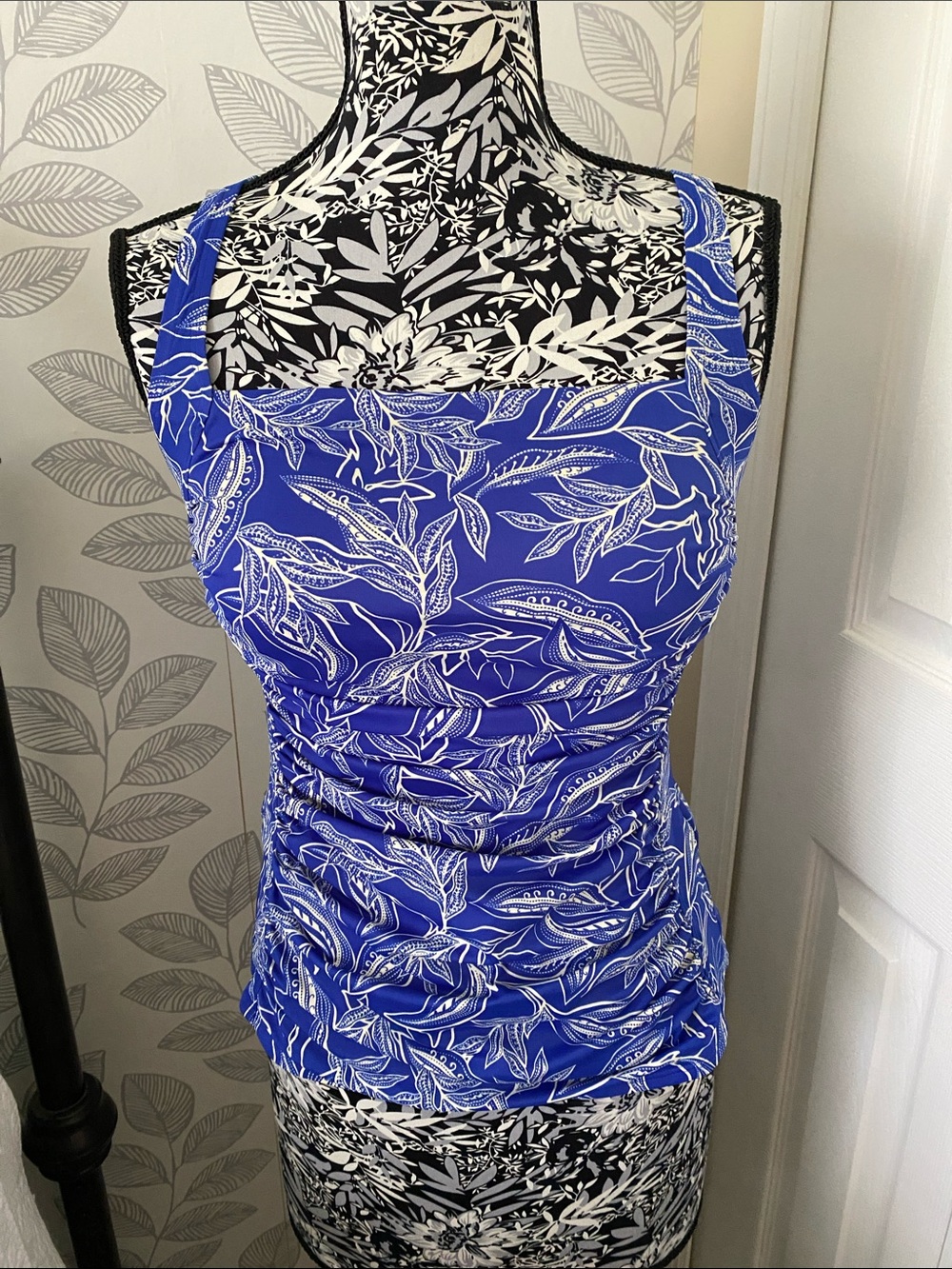L.L. Bean Blue and White Women's Floral Tankini Swim Top